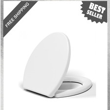 Round Toilet Seat, White, Standard 16.5 Inch, Slow Close, Durable Plastic, Metal
