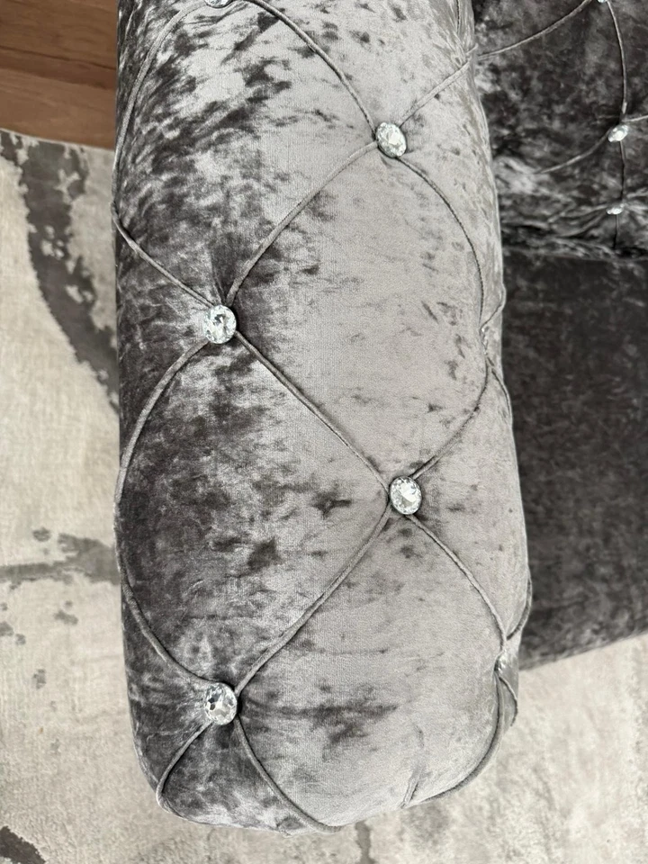 Sofá/sofá de lujo gris terciopelo triturado gris 2+2 plazas Foto 3 de 4