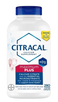 Citracal Maximum Plus Calcium Citrate + D3 280 Caplets Exp 8/2027