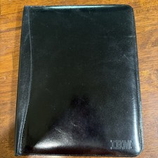 Vtg IBM Leather Executive Padfolio Organizer Notepad - Black 12-1/2 x 9”