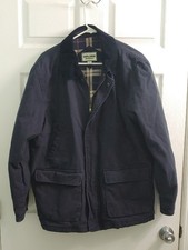 Vintage Navy Blue Barn Coat Flannel Lined Chore Jacket Corduroy Collar Unisex L