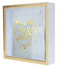 Wedding Card Box 11.8x11.8x2.8" Gold  White with Hearts  Rhinestones