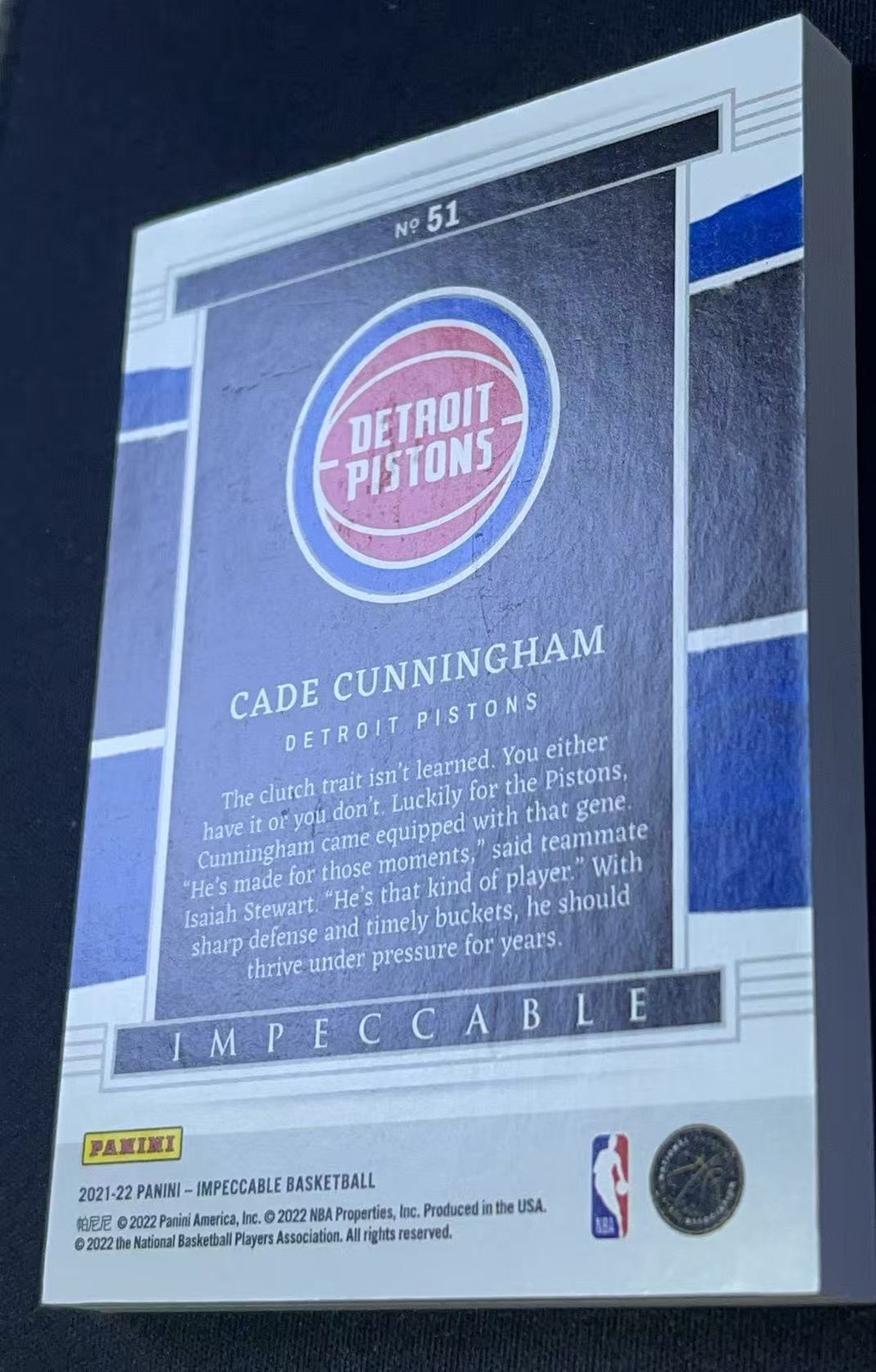 2/8 JSY# 1/1 2021-22 Impeccable Cade Cunningham #51 RC NBA Logoman Silver Bar view 3