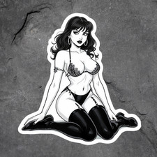 Pinup Girl Sticker Vinyl Decal Lingerie Kneeling Goth Black And White