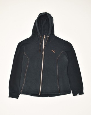 Puma Damen Zip Hoodie Pullover UK 14 Large schwarz Baumwolle FM02