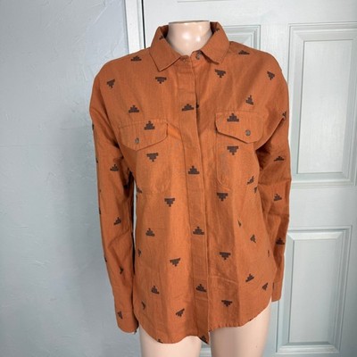Prana Women Shirt Medium Lens Flair Button Up Long Sleeve Geometric Organic KK25