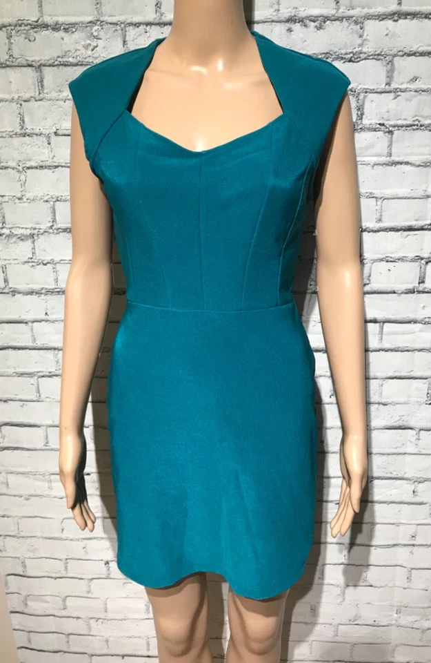 Vestido Corto Mystic, M, Azul Turquesa Sin Mangas, Tela Elástica, Cremallera Cuello en V Foto 4 de 4