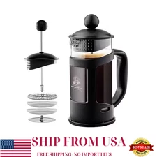 3-Cup Black French Press Coffee & Tea Maker w/ Heat-Resistant Glass + Scoop