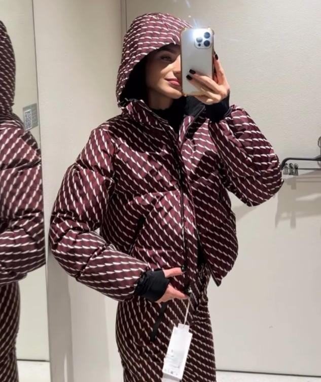 ZARA 2025 Burgundy Windproof Ski Jacket with RECCO® Technology