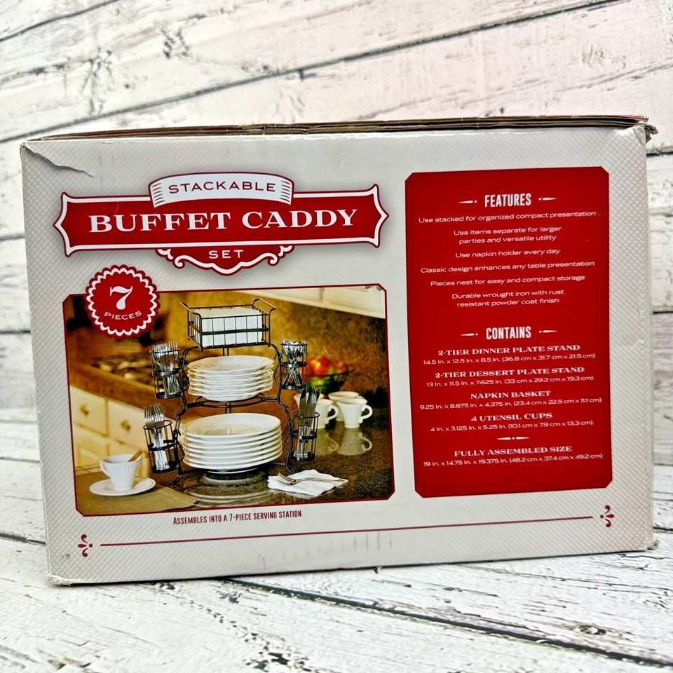 Stackable Buffet Caddy набор из 7 предметов многоярусная подставка для тарелок принадлежностей салфеток держатель - Изображение 2 из 4