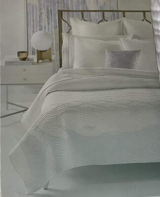 Oake Agate Quilted Collection Cotton Full  Queen Coverlet White NEW