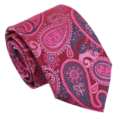 Hot Pink & Petrol Herrenkrawatte Paisley Bohemian Modern Style Klassische Krawatte von DQT