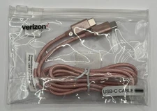 Original Verizon Rose Gold Pink 4FT Braided USB-C to USB-C Charge Data Cable
