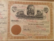 Certificado de acciones mineras del territorio de Arizona Tom Reed minas de oro 1907-1909