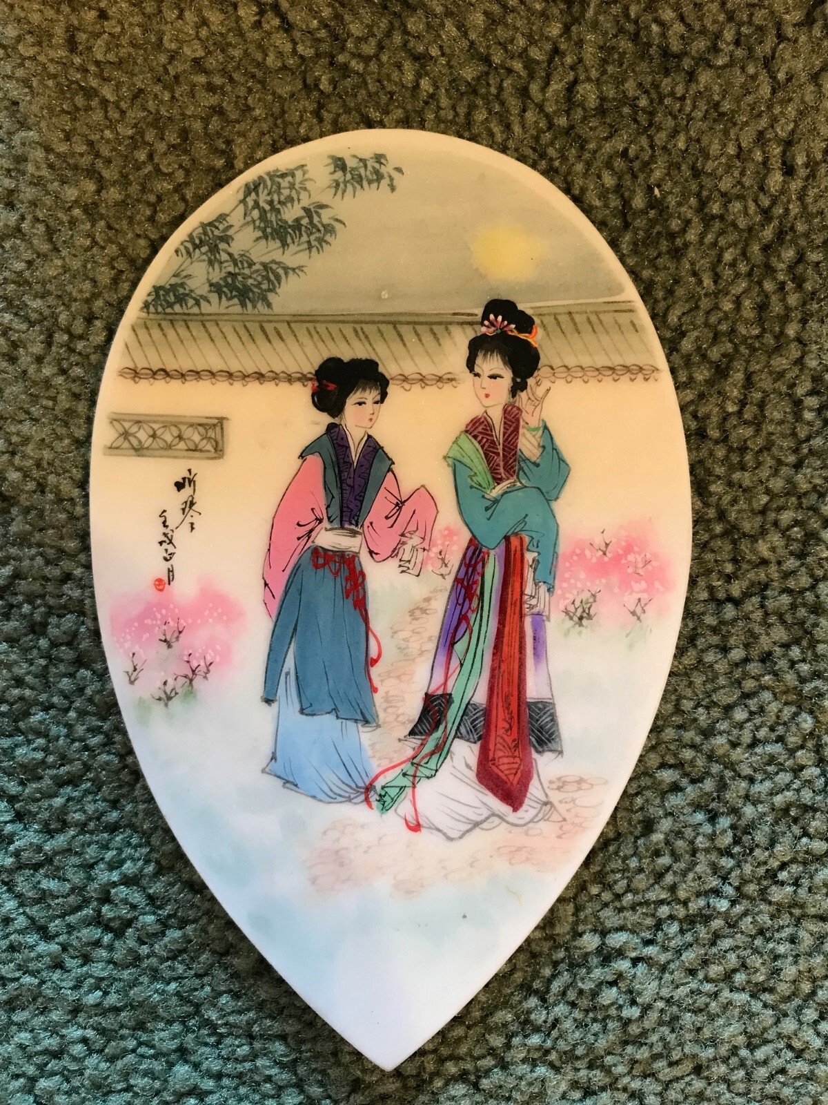 VTG Jiangsu China Marble Articles 1Side Painted Marble Disc With Stand