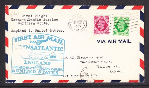 1939 FIRST TRANS-ATLANTIC SERVICE ENGLAND TO UNITED STATES