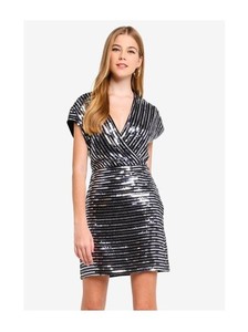 lipsy glitter pinstripe wrap dress