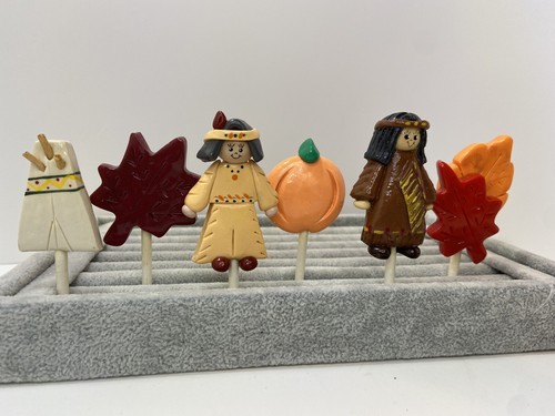 6 Thanksgiving Native American Lollipop Stick Cabochon Art Craft Party Decor - Picture 2 of 8