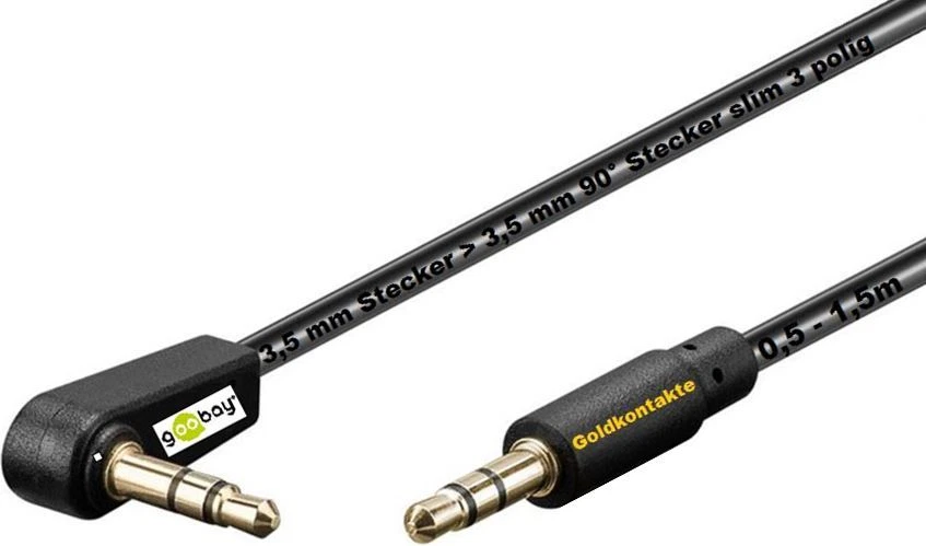 0,5m 1m 1,5m 3m 5m Winkel Klinke 3,5mm Stereo Stecker 3,5 mm 90° AUX Kabel Gold