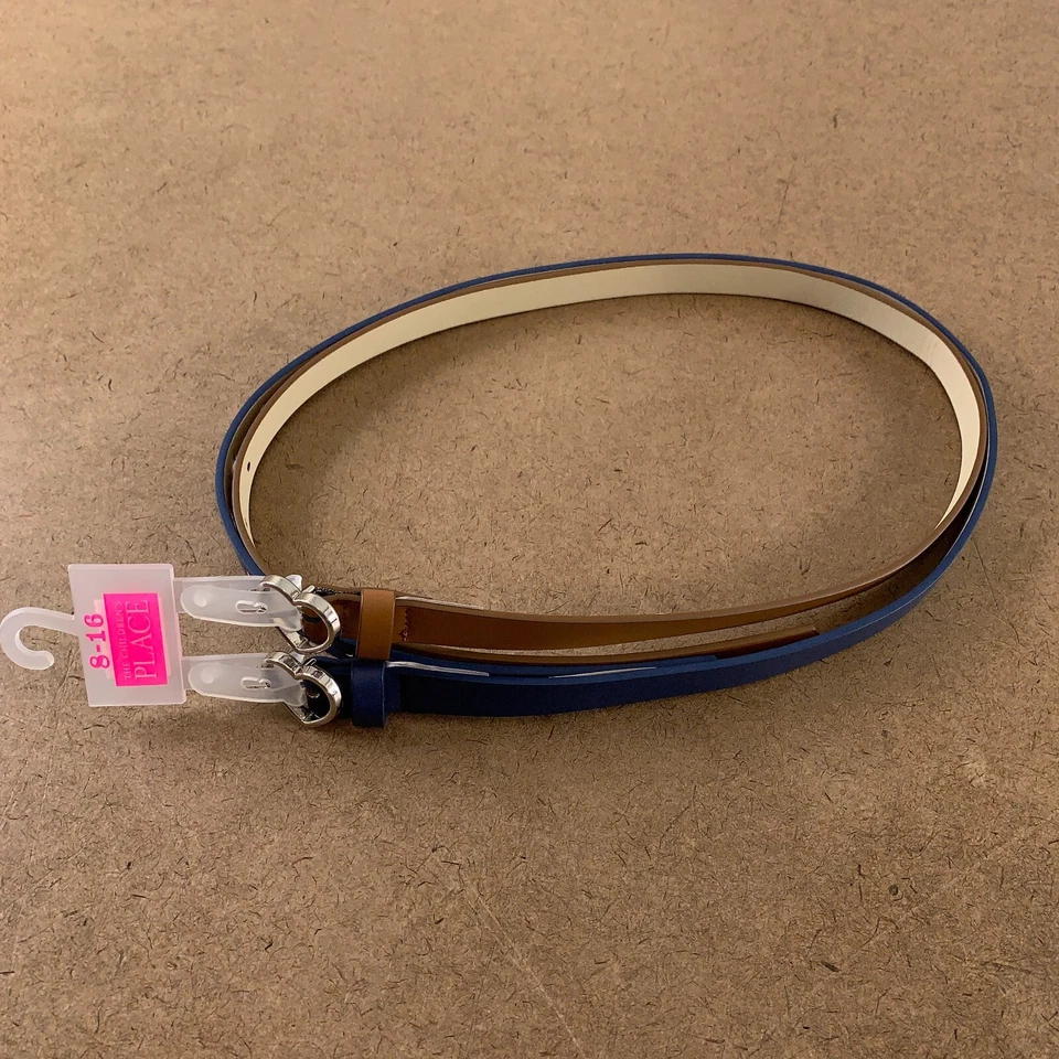 The Children’s Place Girls Size 8-16 Navy/Brown Uniform Skinny Belt 2-Pack NWT - Image 4 of 4