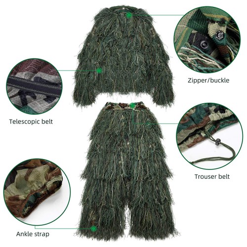 3D Ghillie Suit Set Dschungel Woodland Tarnanzug Camouflage Kleidung Jagd Suit - Bild 12 von 21