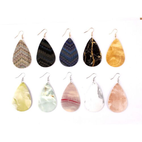 Fashion Unique Marble Leather Teardrop Earrings for Women Water Drop Jewelry - Picture 1 of 29