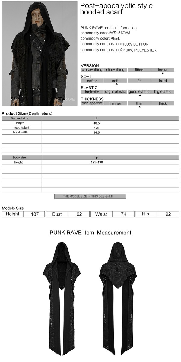 Punk Rave Men's Accessories Original Design Winter Knit Black Long