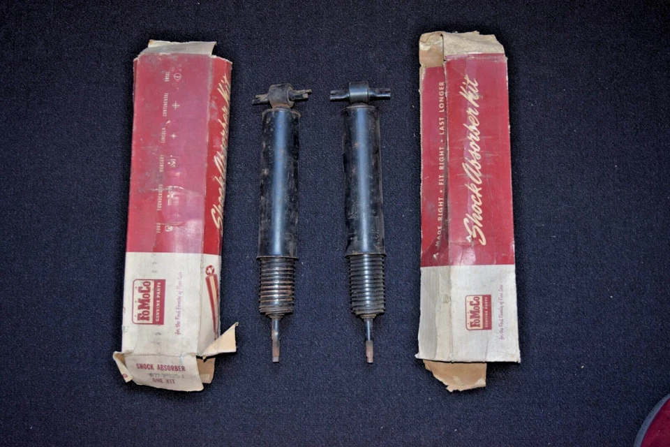 57-58 Ford Ranchero station wagon sedan delivery retractable rear shocks pr NOS - Image 2 of 4