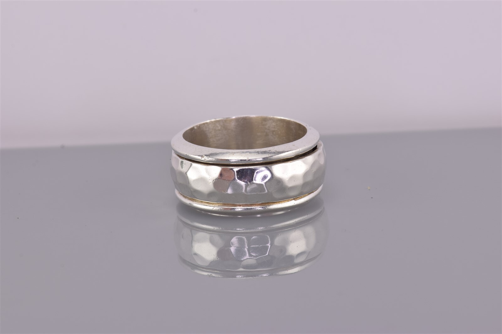 Sterling Silver 10mm Solid Hammer Texture Spinner… - image 7