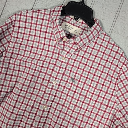 Abercrombie and Fitch Mens XL Button Down Long Sleeve Red Plaid Muscle Shirt - Picture 2 of 11
