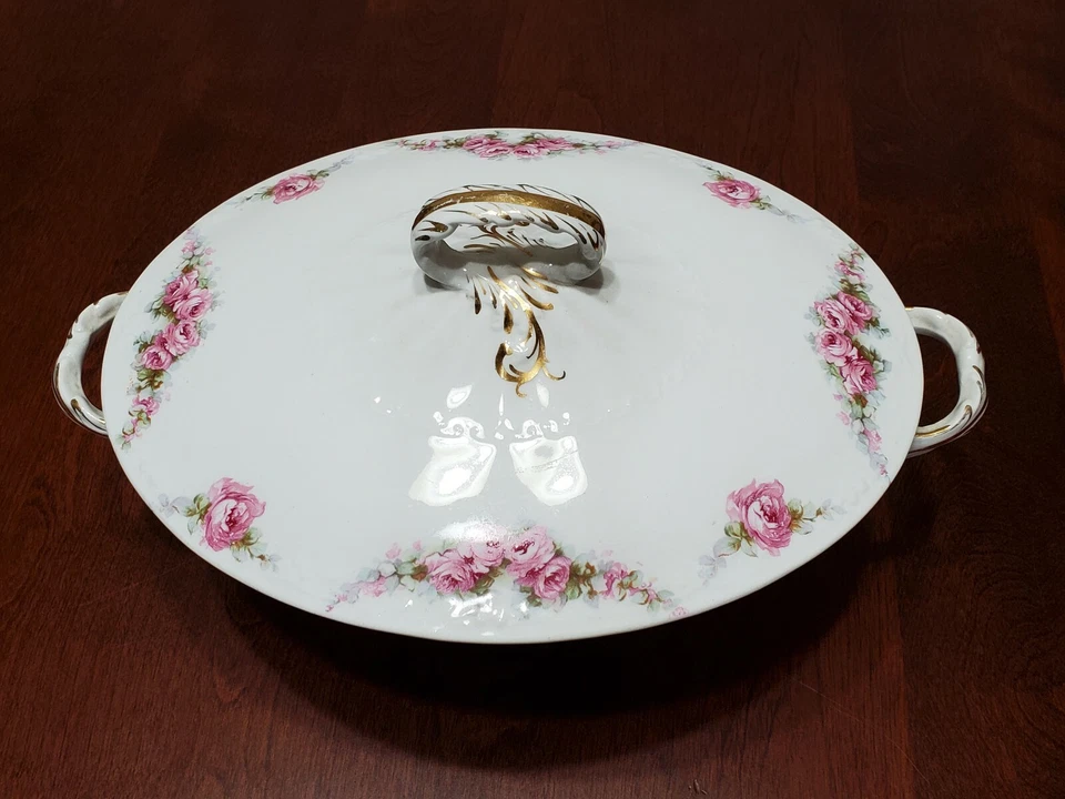 ВИНТАЖНОЕ ПОЛУСТЕКЛОВИДНОЕ ФАРФОРОВОЕ СЕРВИРОВОЧНОЕ БЛЮДО K. T. & K. CO. КАПУСТА РОЗА - Изображение 3 из 4
