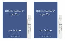 2 Vials LIGHT BLUE Eau Intense by DOLCE & GABBANA for Men 0.05 oz 1.5 ml EDP NEW