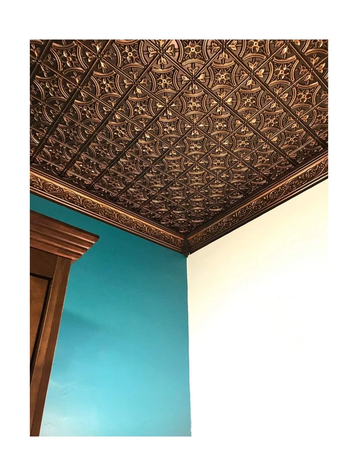 Rimas góticas - Azulejo de techo de hojalata sintética - Paquete de 25 de cobre antiguo Foto 4 de 4