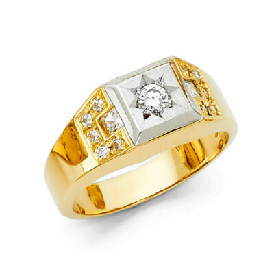 14K Yellow Gold Cubic Zirconia Men's Gold Ring / Avg. Weight - 5.6 ...