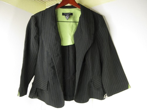Perceptions New York 3-Piece Pants Vest Suit Green Black Striped Business Sz 18 - Picture 6 of 16