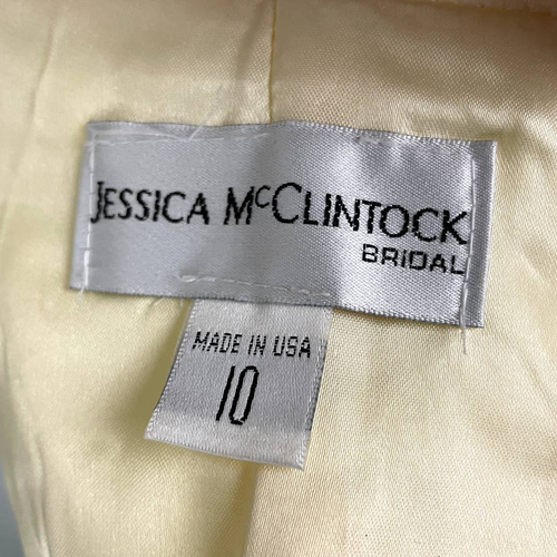Jessica McClintock Off Shoulder Champagne Satin Wedding Gown Dress Sz 10 Beaded - Picture 3 of 16