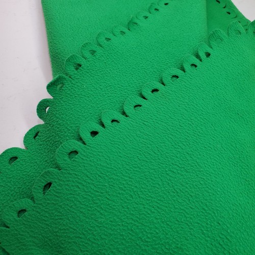 Vintage 90s Fleece Throw Blanket Bright Green Scalloped Perforated 61.5" x 65" - Picture 2 of 24
