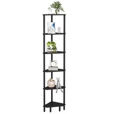 6 Tier Corner Shelf, 66.5'' Tall Standing Shelf, Narrow Display Shelf Black