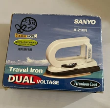Sanyo A-210N Travel Iron Dual Voltage ( 120 / 240) Steam Dry Non-Stick Titanium
