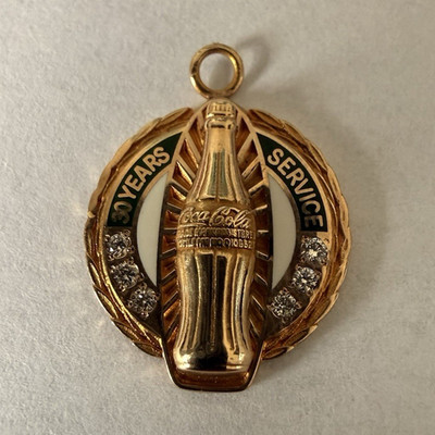 Vintage 10K Gold Coca Cola 30 Years Service Award Pendant Terryberry 6 Diamonds
