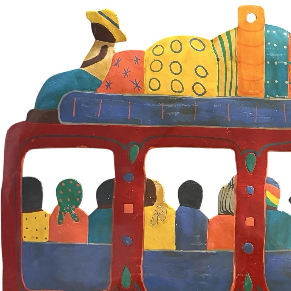 Haitian Tap Tap Bus Metal Wall Art Folk Art Hand Painted Colorful People 15 X 18 - Image 3 of 4
