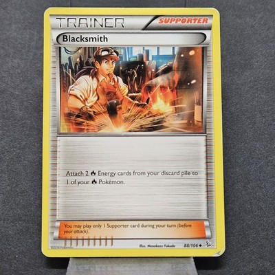blacksmith pokemon card 88/106 HP – PokeChalet Evolves from null Rules Attach 2 Fire Energy cards from your discard pile to 1 of your Fire Pokémon ACE 9 - Blacksmith -