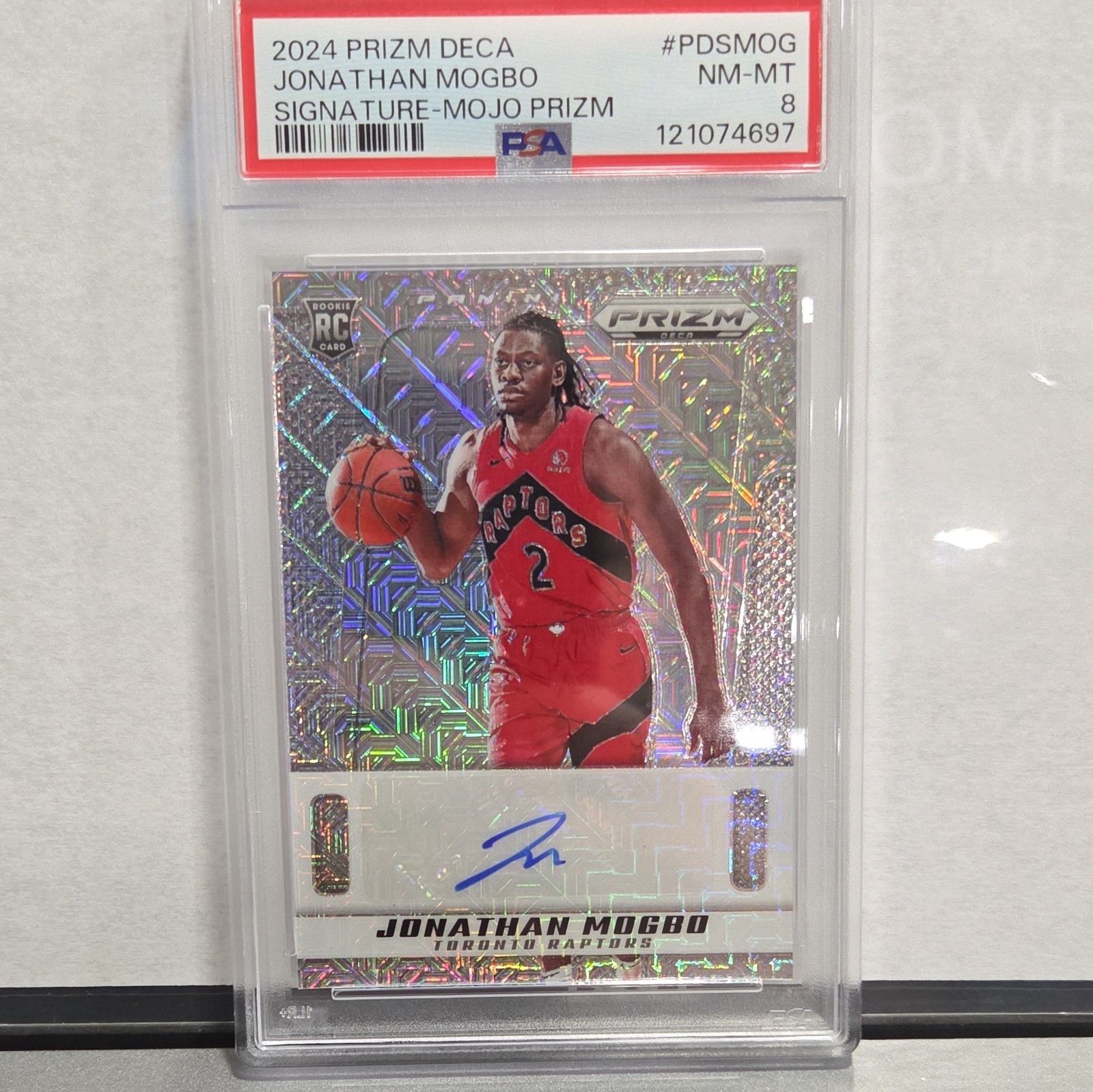 02/25!! Jonathan Mogbo 2024-25 Prizm Deca Mojo Auto Rookie (RC) Raptors PSA 8