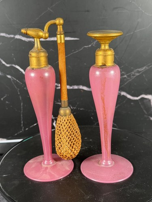 #ad #ad Art Deco DeVilbiss Pink Gold Perfume Atomizer amp; Dauber Bottle Set 1920#x27;s 30 $35.00