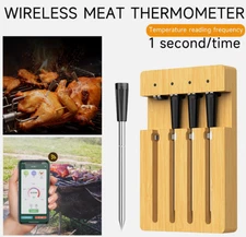 Wireless 4 Probe T Digital Bluetooth Smart Meat Thermometer For Oven Grill BBQ