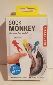 KIKKERLAND SOCK MONKEY PLASTIC LAUNDRY CLIPS SET/12 NO MORE LOST SEPARATED SOCKS