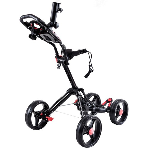 Folding 4 Wheel Golf Pull Push Cart Trolley Club Umbrella Scorecard Drink Holder - Picture 8 of 12