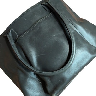 LANCEL Paris Leather Shoulder Tote Bag Large Zippered Dark Gray Tote Straps
