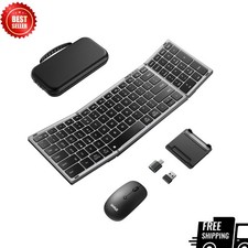 Foldable Full-Size Bluetooth Keyboard and Mouse Combo 4-in-1 Black Gray