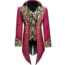 Men Velvet Steampunk Frock Coat Victorian Tailcoat Gothic Cosplay Halloween
